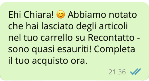 Recupero carrello abbandonato WhatsApp