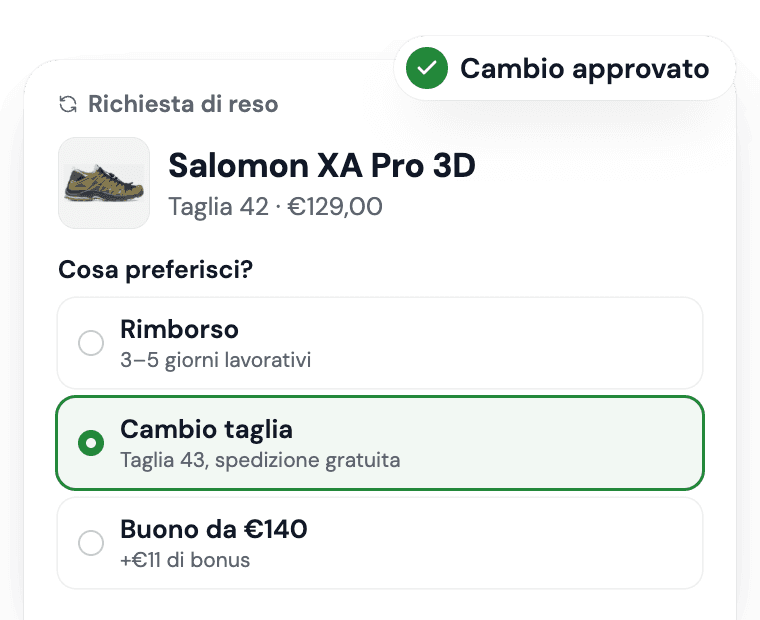 Richiesta di reso con cambio taglia