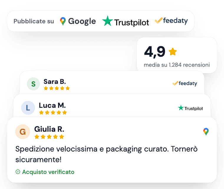 Recensioni a 5 stelle su Google, Trustpilot e Feedaty