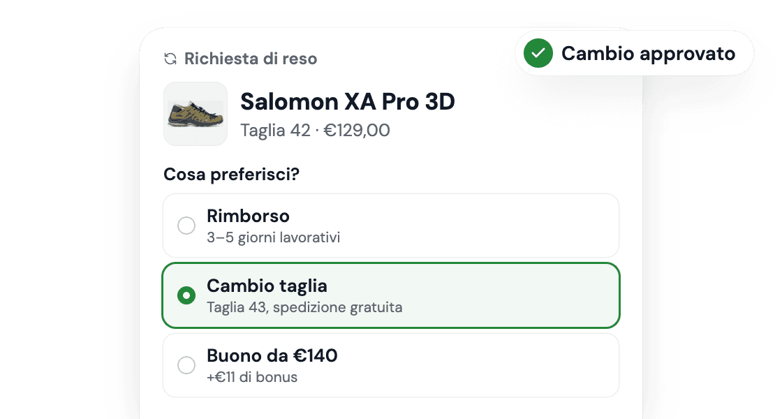 Richiesta di reso con cambio taglia