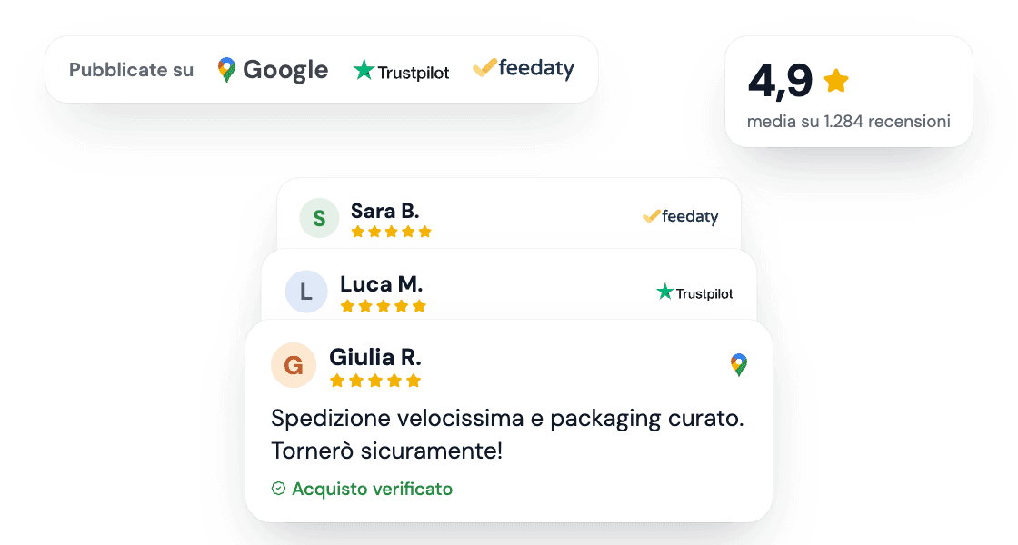Recensioni a 5 stelle su Google, Trustpilot e Feedaty